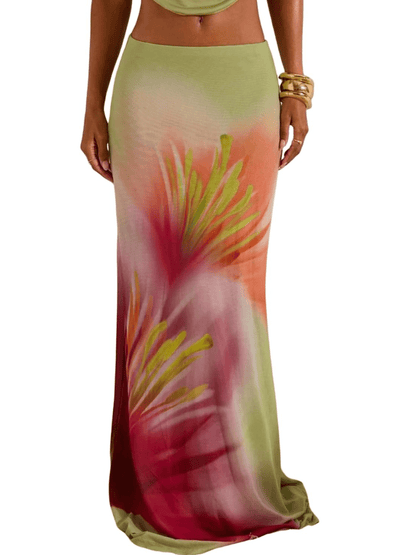 Island Goddess | Tropical Floral Ombre Maxi Skirt - laseze