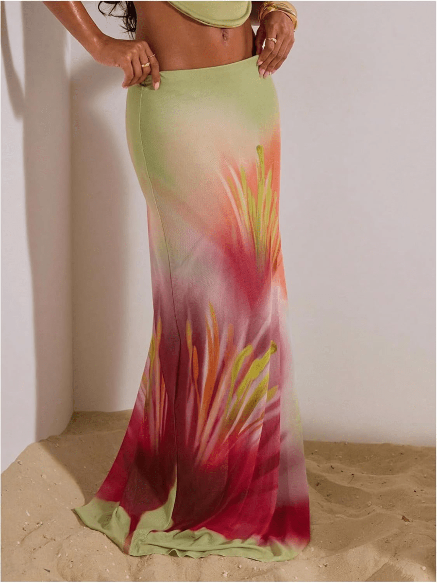 Island Goddess | Tropical Floral Ombre Maxi Skirt - laseze