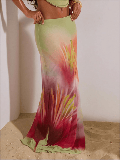 Island Goddess | Tropical Floral Ombre Maxi Skirt - laseze