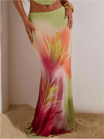 Island Goddess | Tropical Floral Ombre Maxi Skirt - laseze