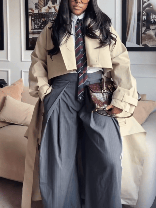 Khaki Double-Breasted Trench Coat laseze