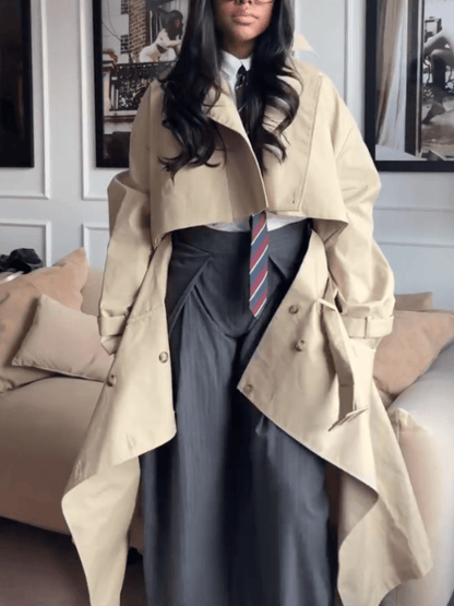 Khaki Double-Breasted Trench Coat laseze