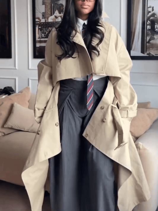 Khaki Double-Breasted Trench Coat laseze