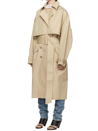 Khaki Double-Breasted Trench Coat laseze