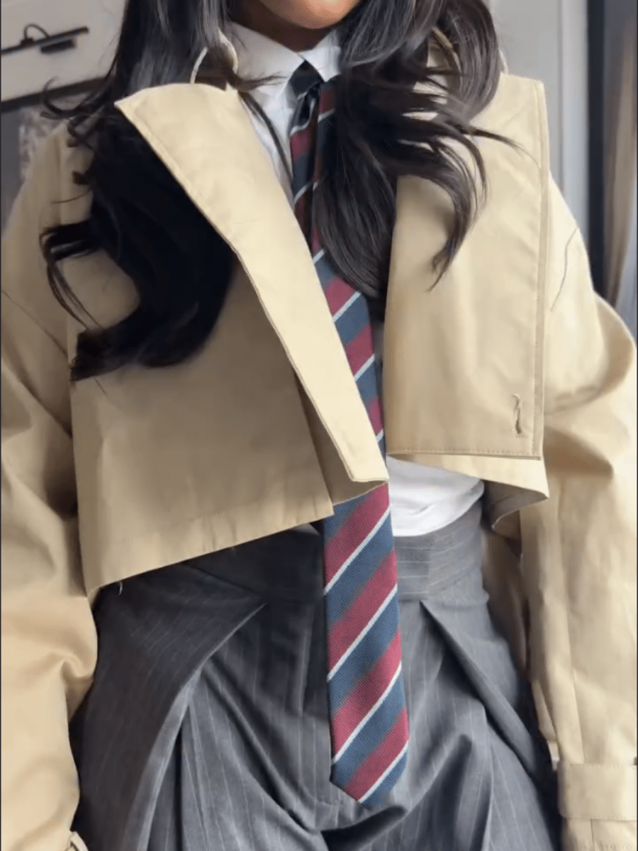 Khaki Double-Breasted Trench Coat laseze