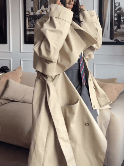 Khaki Double-Breasted Trench Coat laseze