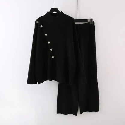 Knitted 2pc Set With Oblique Button speciaic