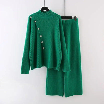 Knitted 2pc Set With Oblique Button speciaic