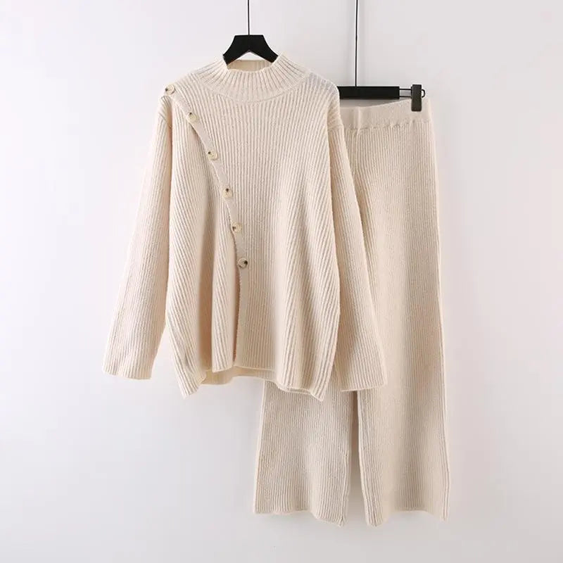 Knitted 2pc Set With Oblique Button speciaic