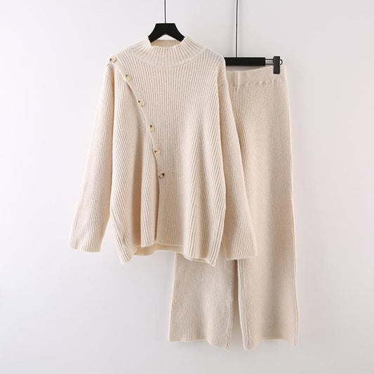 Knitted 2pc Set With Oblique Button speciaic