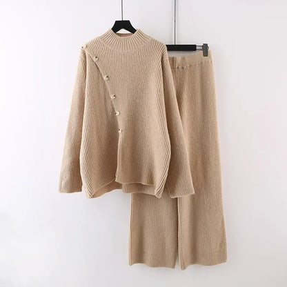 Knitted 2pc Set With Oblique Button speciaic