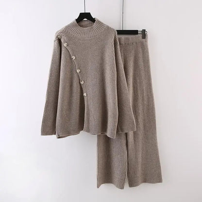 Knitted 2pc Set With Oblique Button speciaic