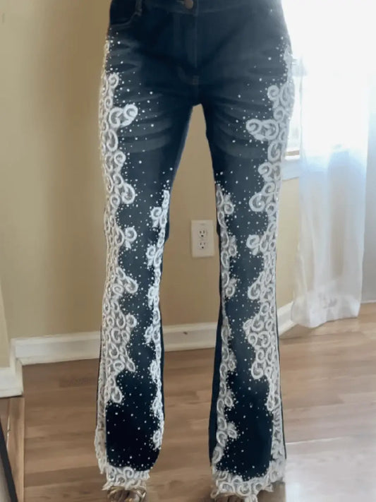 Lace Beaded Jeans - laseze