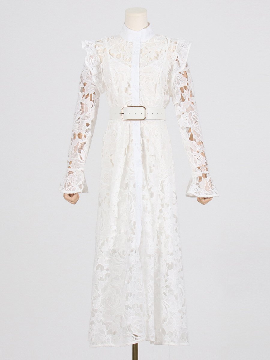 Lace Butterfly Sleeve Midi Dress - laseze