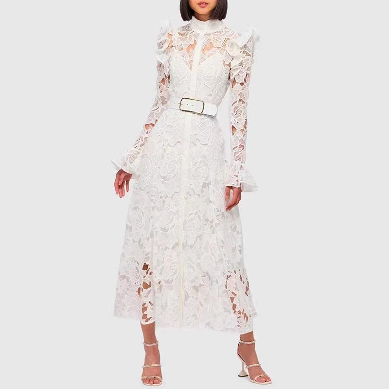 Lace Butterfly Sleeve Midi Dress - laseze
