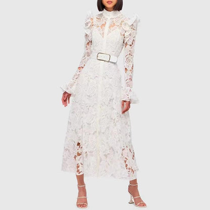 Lace Butterfly Sleeve Midi Dress - laseze