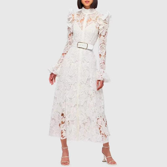 Lace Butterfly Sleeve Midi Dress - laseze