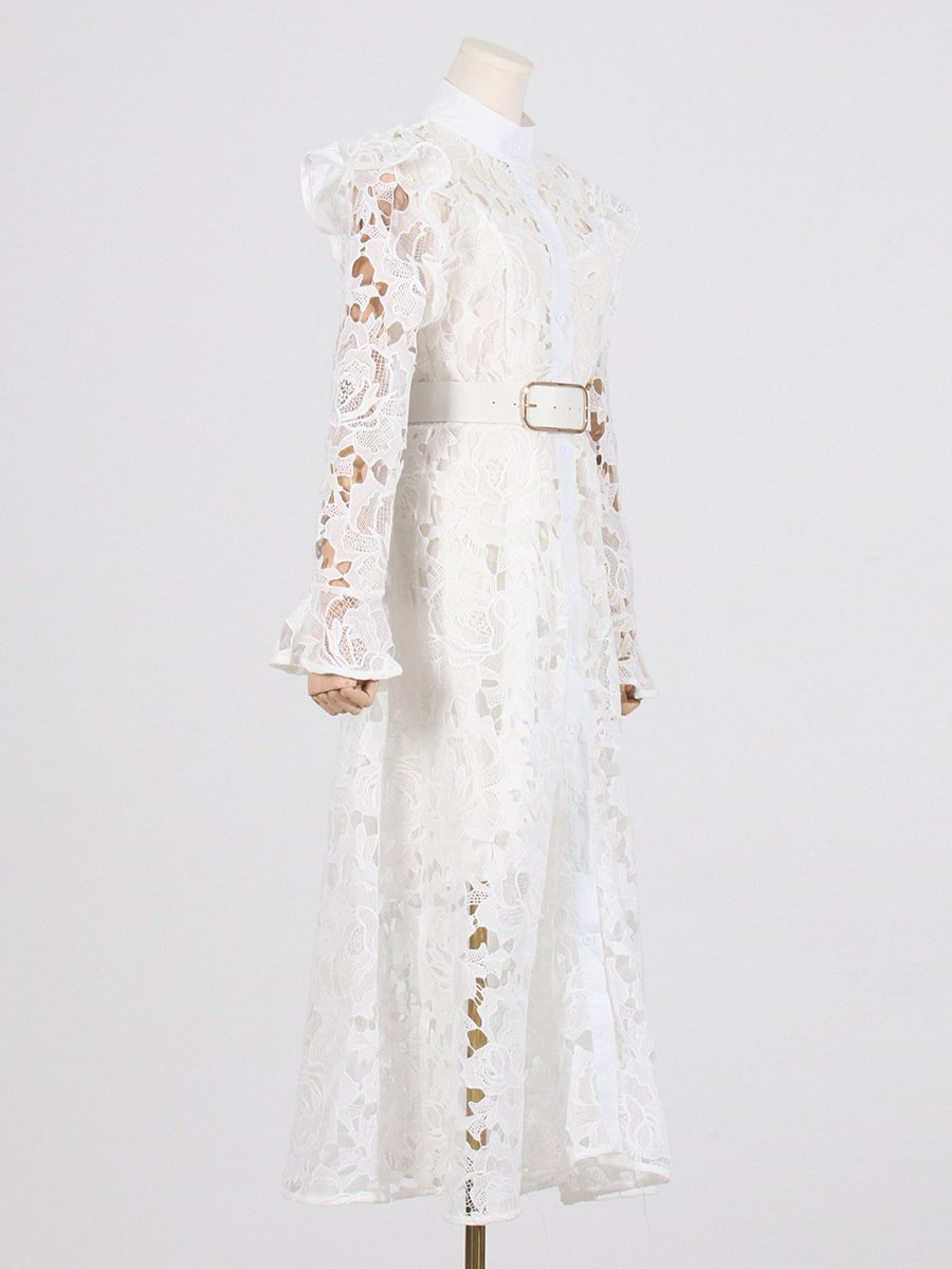 Lace Butterfly Sleeve Midi Dress - laseze