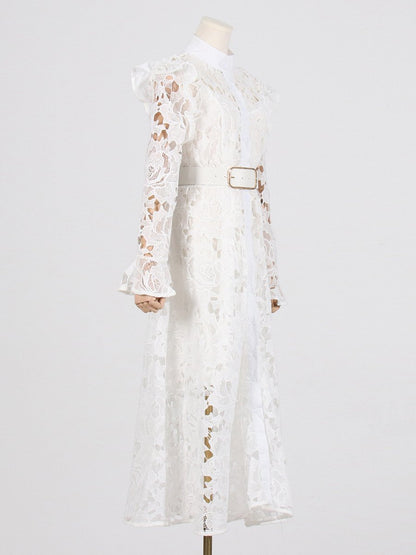 Lace Butterfly Sleeve Midi Dress - laseze