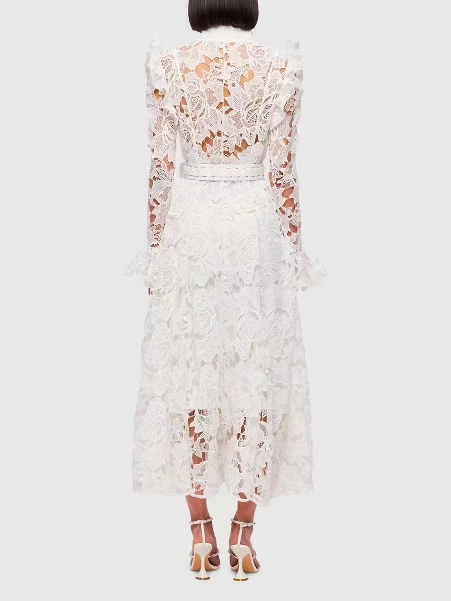 Lace Butterfly Sleeve Midi Dress - laseze