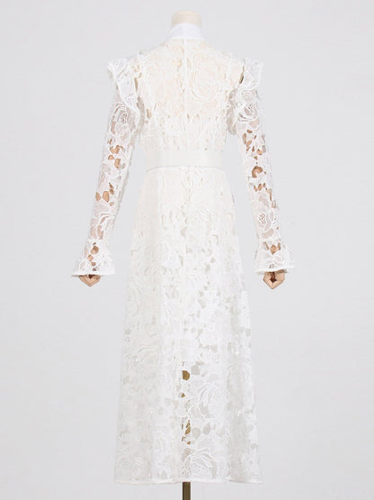 Lace Butterfly Sleeve Midi Dress - laseze