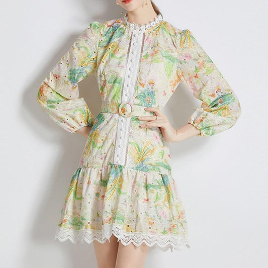 Lace Print Dress - laseze