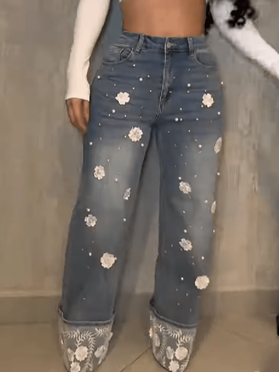 Lace - Stitched Jeans - laseze