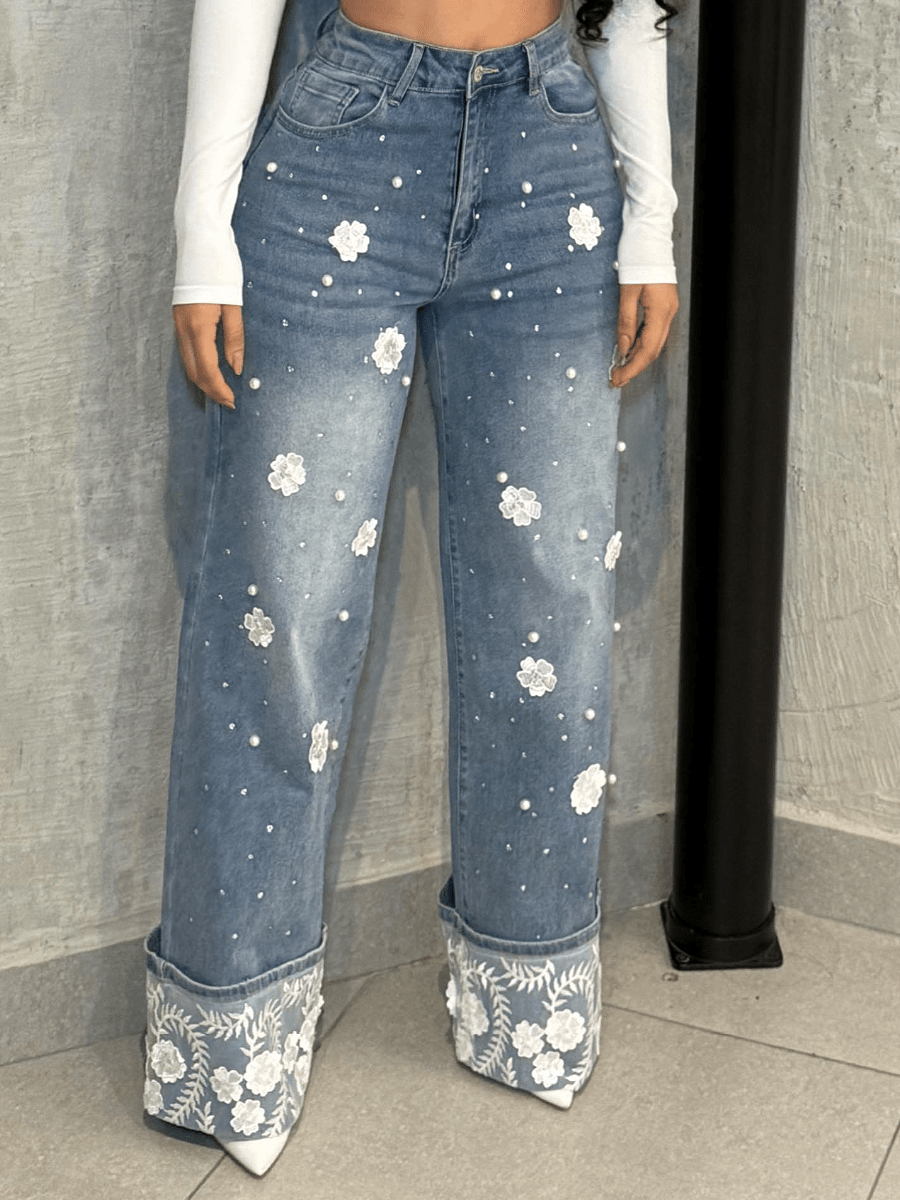 Lace - Stitched Jeans - laseze