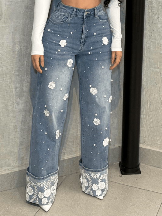 Lace - Stitched Jeans - laseze