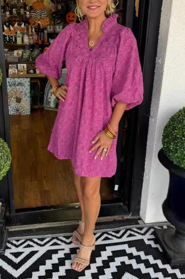 Lace V-neck Short Casual Dress speciaic