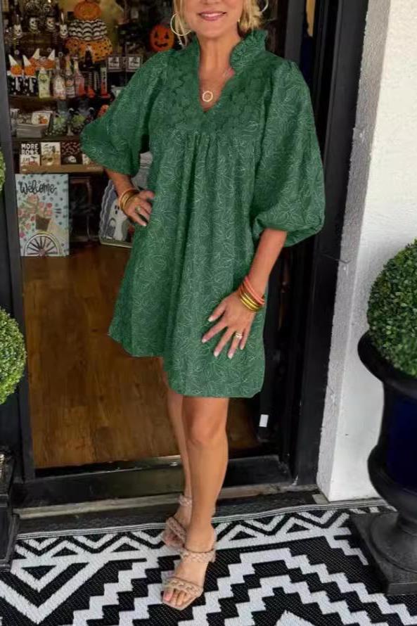 Lace V-neck Short Casual Dress speciaic