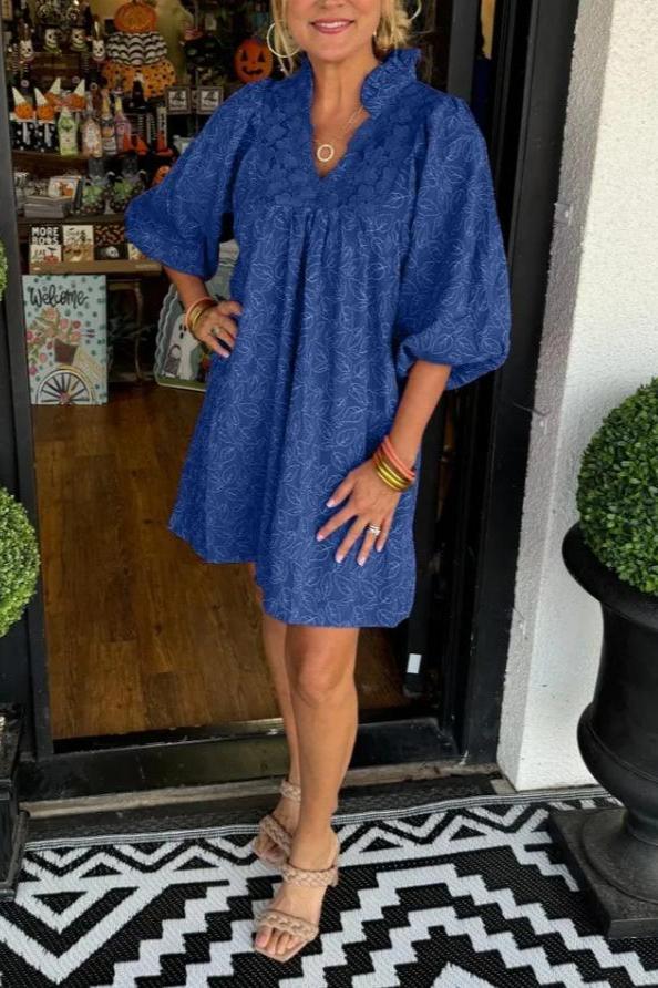 Lace V-neck Short Casual Dress speciaic