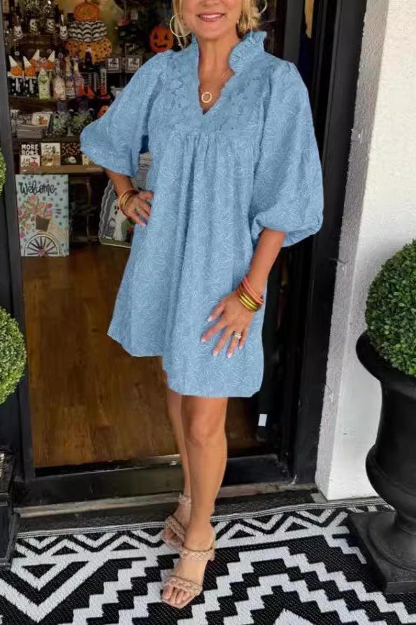 Lace V-neck Short Casual Dress speciaic