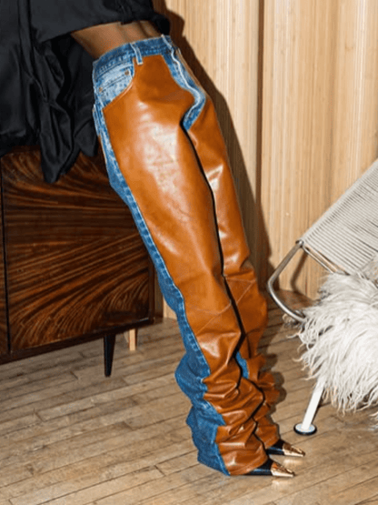 Leather Patchwork Denim Retro Set laseze