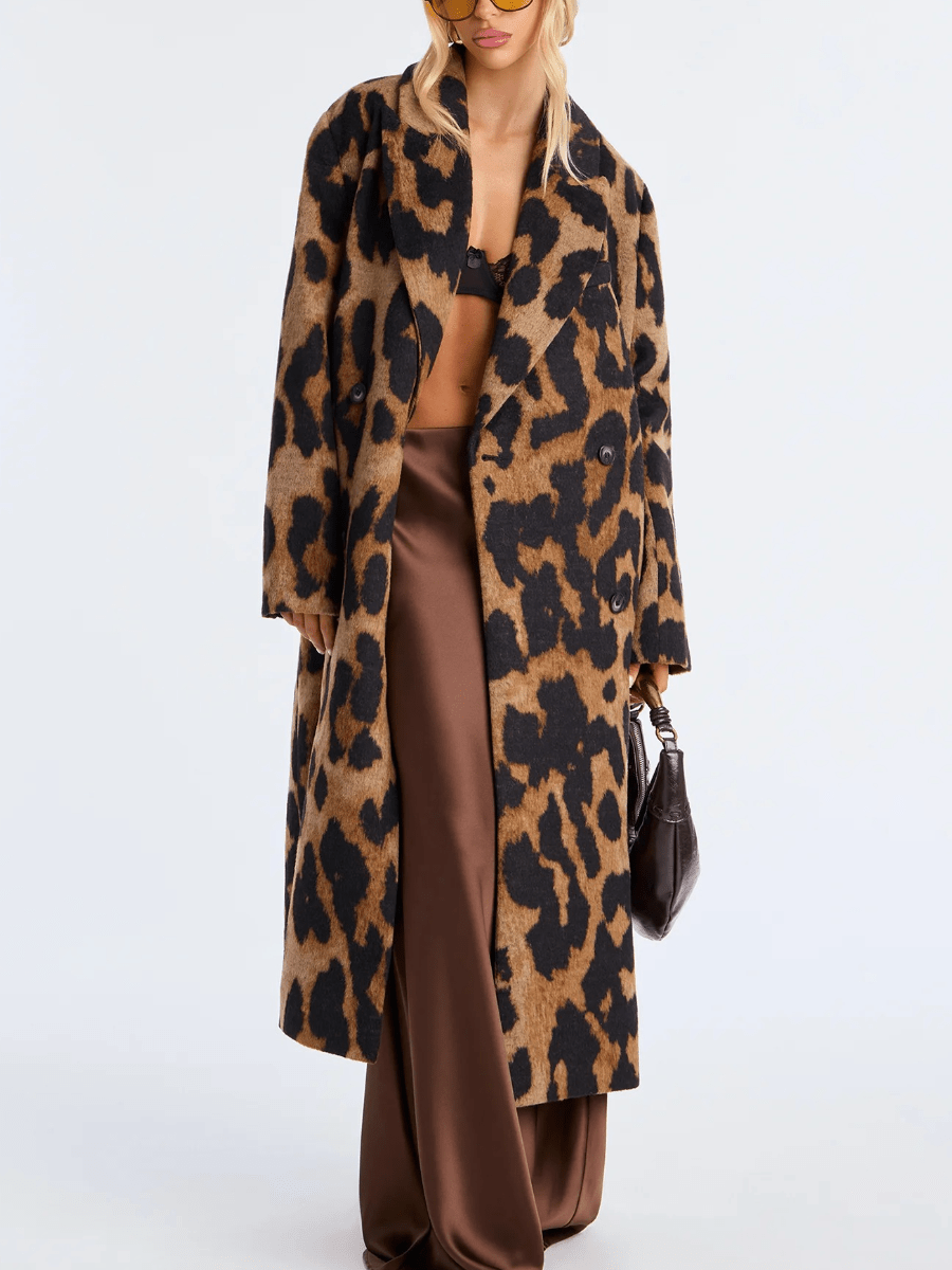 Leopard Double Breasted Coat - Leopard voguety