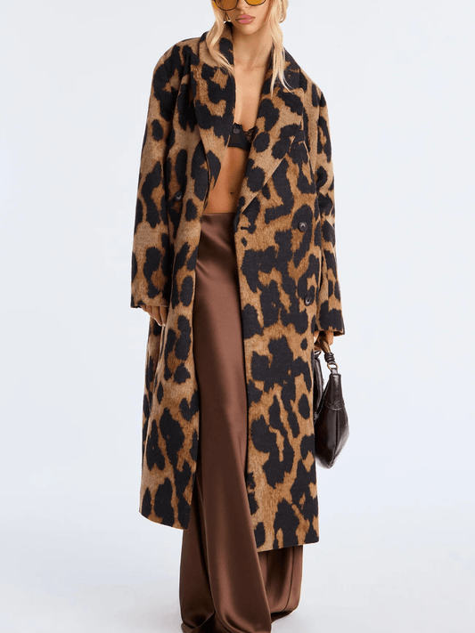 Leopard Double Breasted Coat - Leopard voguety