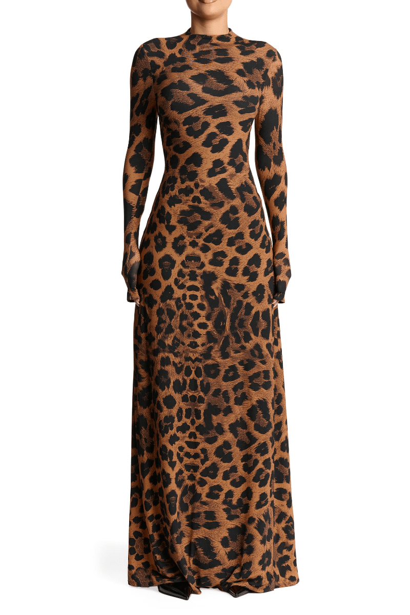 Leopard Print Long Sleeve Maxi Dress voguety