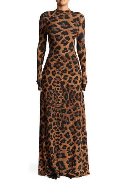 Leopard Print Long Sleeve Maxi Dress voguety