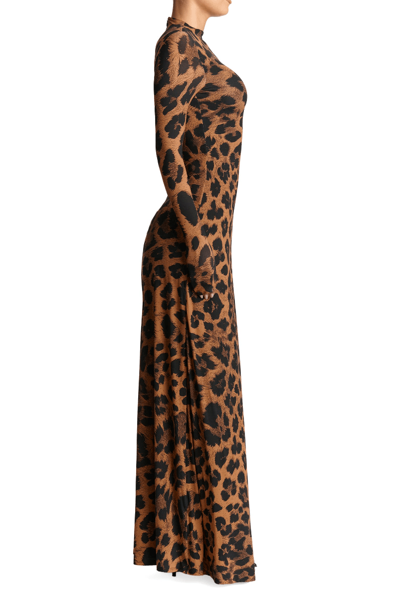 Leopard Print Long Sleeve Maxi Dress voguety