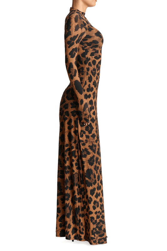 Leopard Print Long Sleeve Maxi Dress voguety