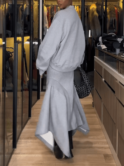 Light Gray Oversized Sweatshirt - Mermaid Skirt Set - laseze