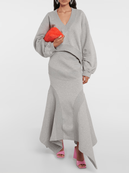 Light Gray Oversized Sweatshirt - Mermaid Skirt Set - laseze