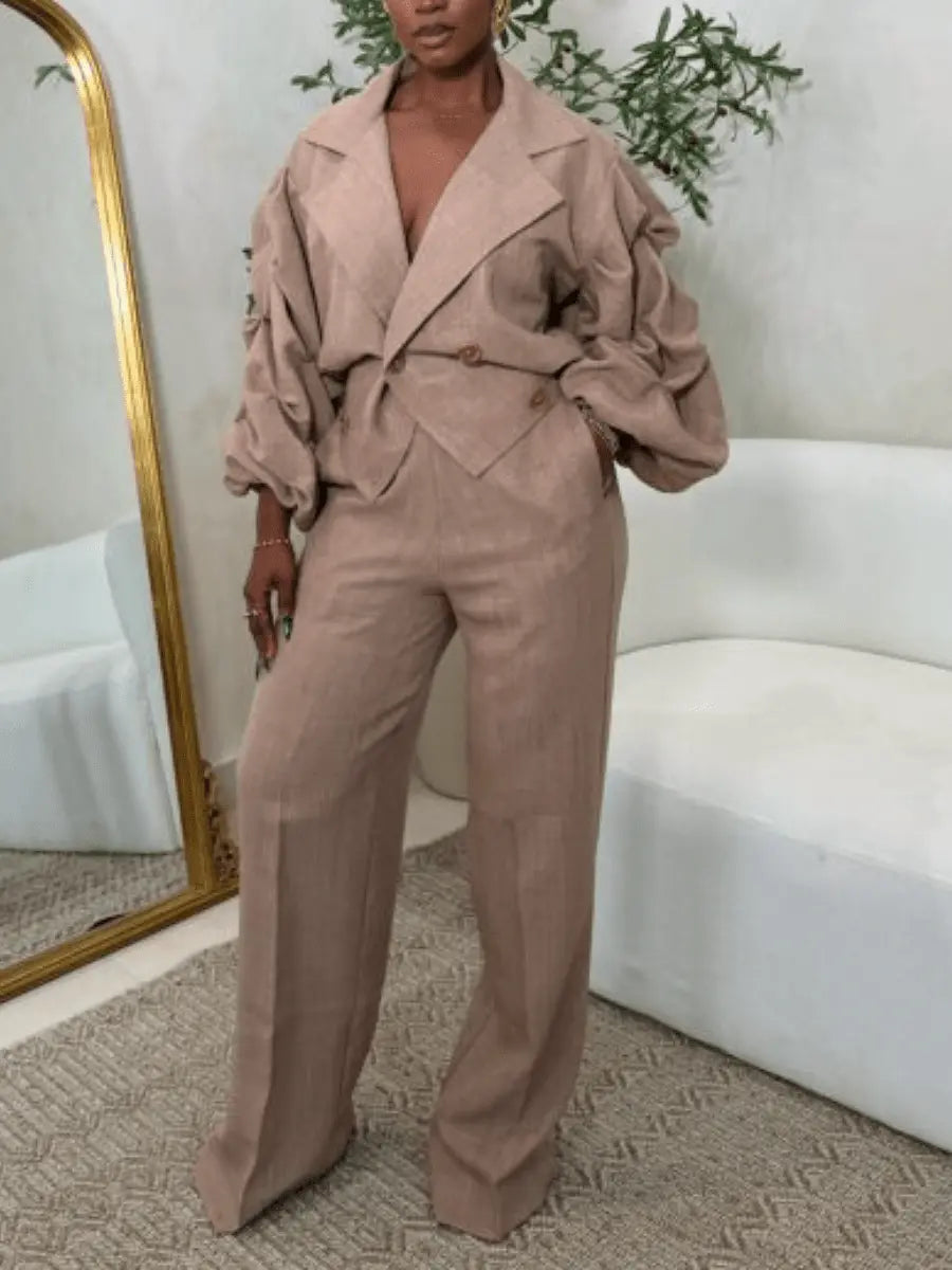 Linen Material Sleeve Pleated Design Set - laseze