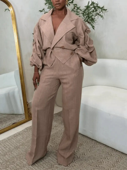 Linen Material Sleeve Pleated Design Set - laseze