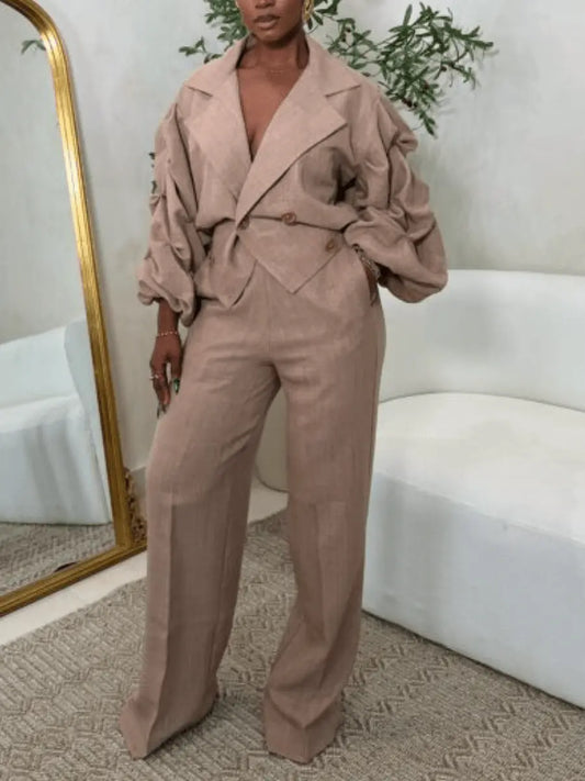 Linen Material Sleeve Pleated Design Set - laseze