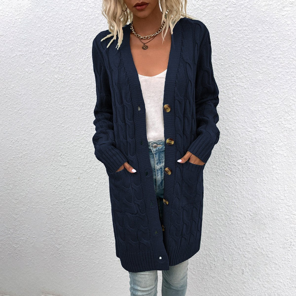 Long Buttoned Knit Cardigan speciaic