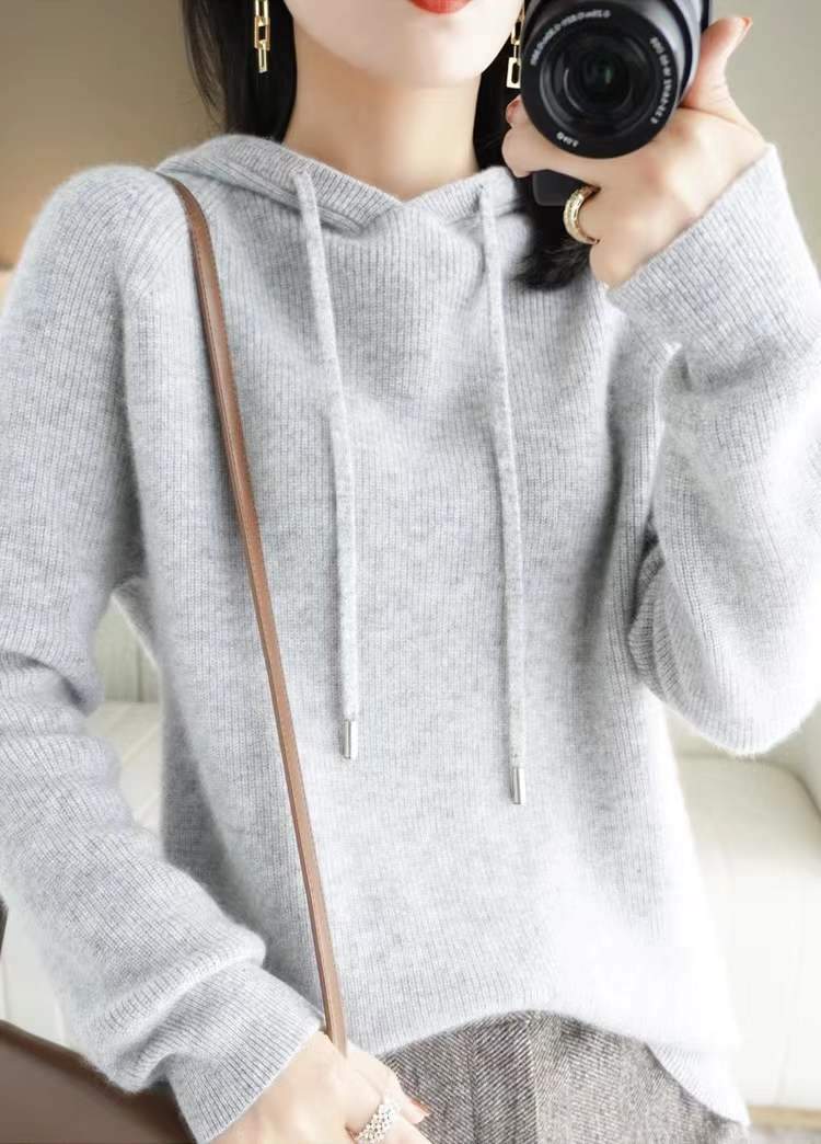 Loose Hooded Knitted Sweater - laseze