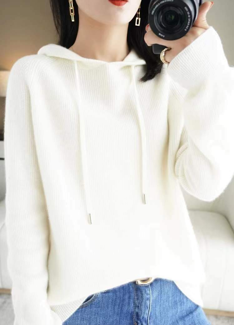 Loose Hooded Knitted Sweater - laseze