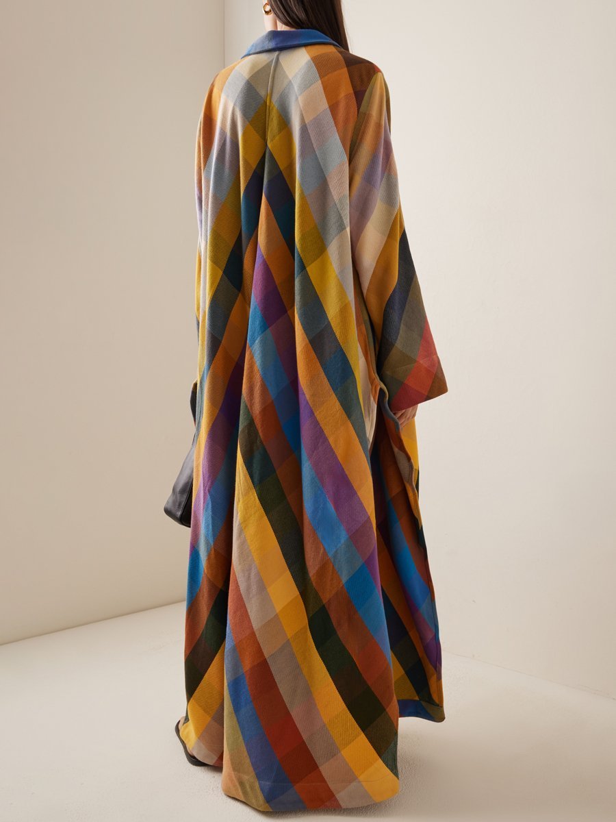 Loose Long Sleeve Color Block Side Split Maxi Dress speciaic