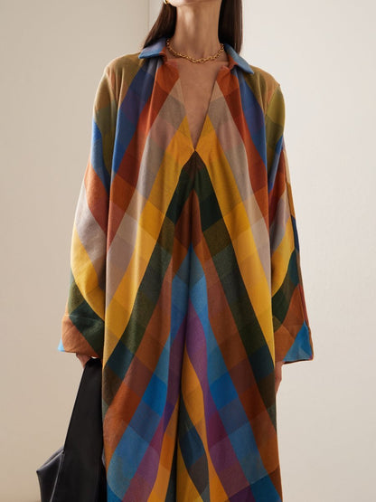 Loose Long Sleeve Color Block Side Split Maxi Dress speciaic